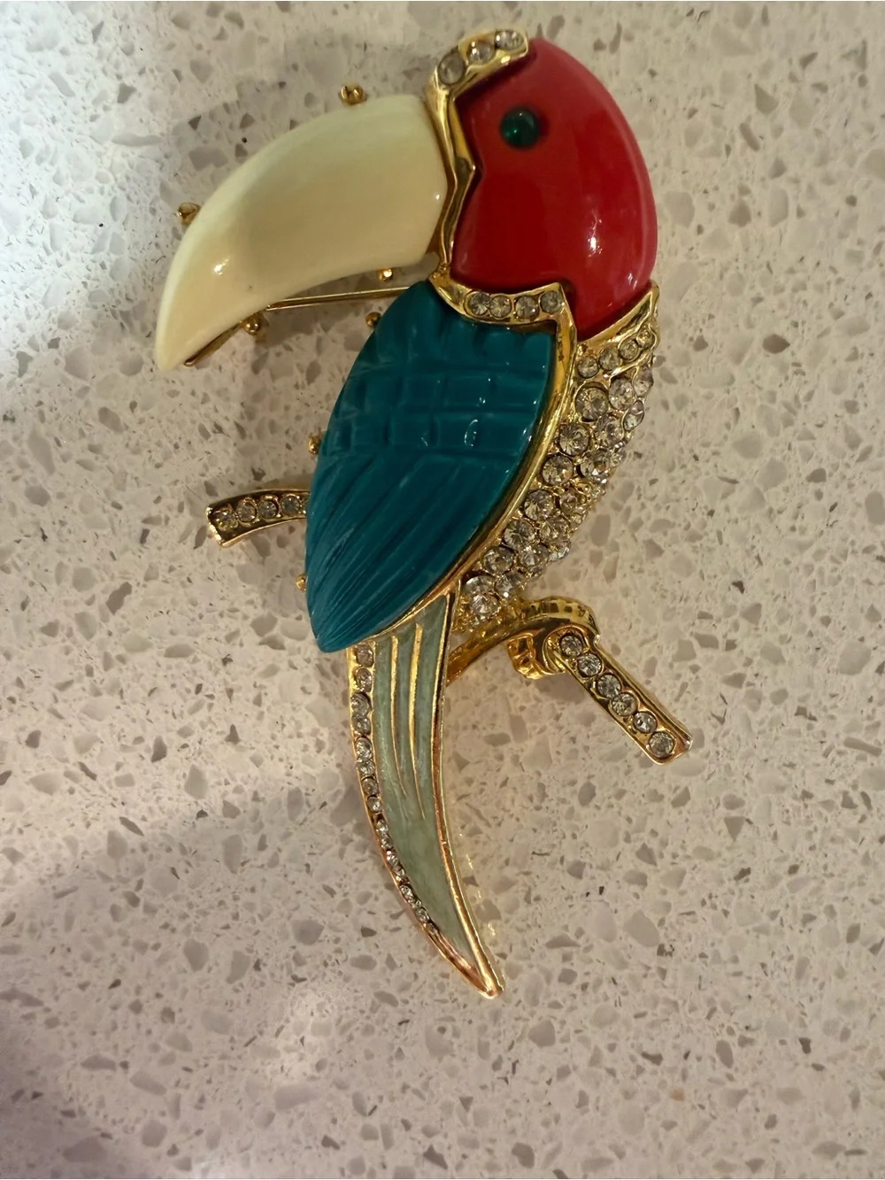 Vintage Rhinestone Toucan Tropical Brooch Pin